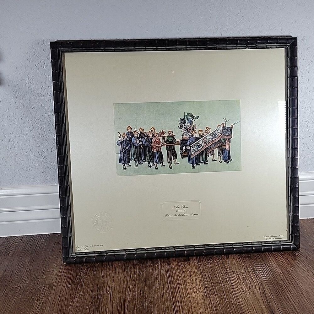 Chinese Art Print In bamboo frame Litho reproduction Stamped sealed from Spain